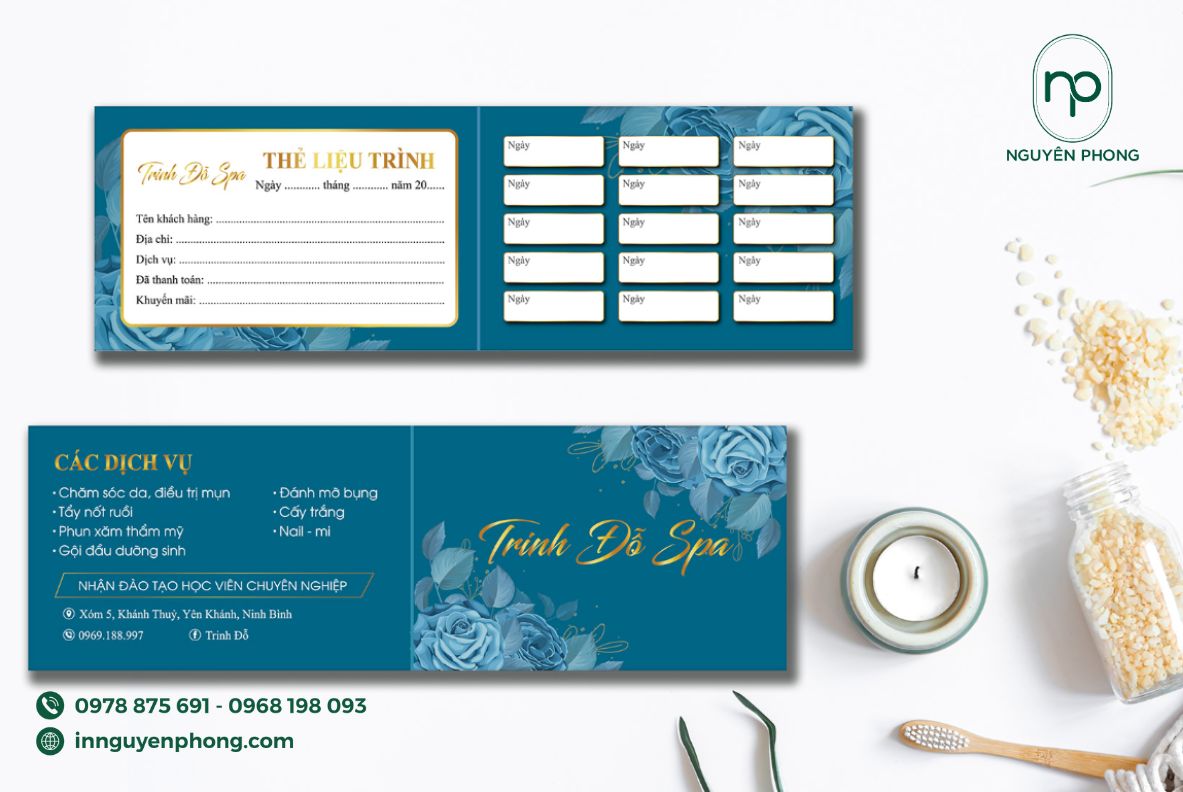 mẫu thẻ liệu trình spa xanh dương đẹp mắt